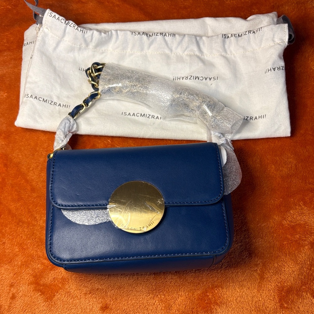 Isaac Mizrahi Navy lamb leather Mini Bag with Gold Accent
